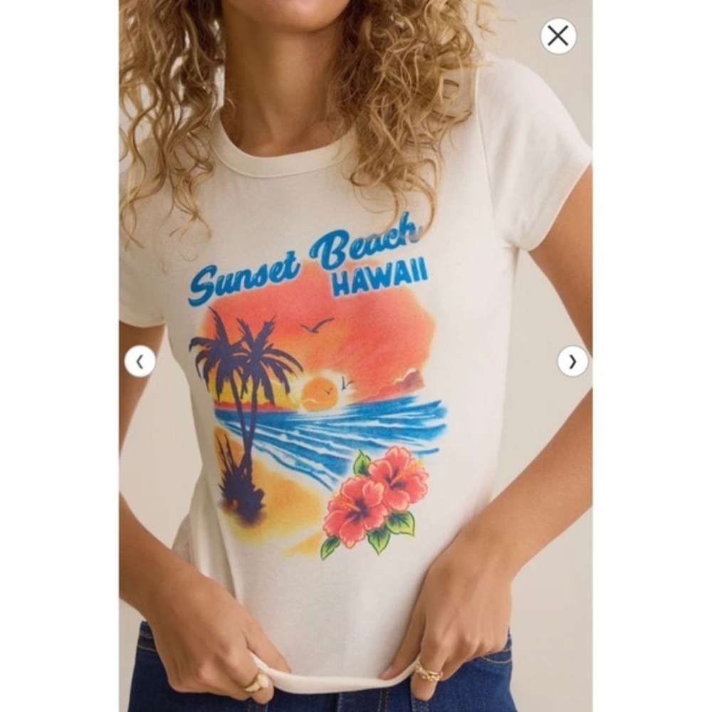 Altar'd State Sunset Beach Hawaii Baby Tee Ivory Graphic T-Shirt Size XS